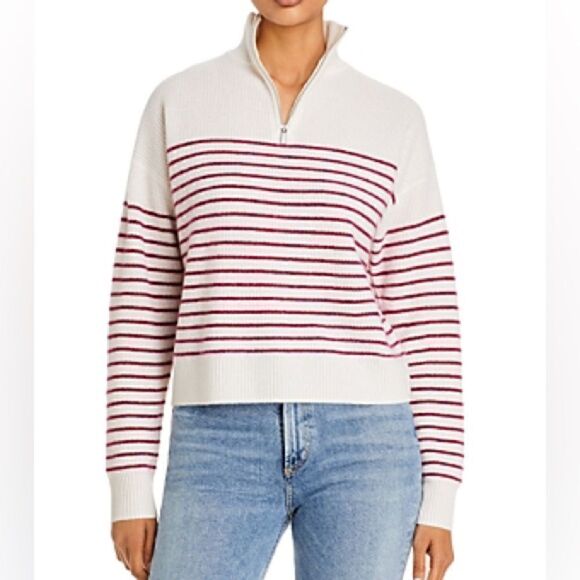 STRIPE QUARTER ZIP CASHMERE SWEATER - color Ivory/cabnet - Picture 1 of 4
